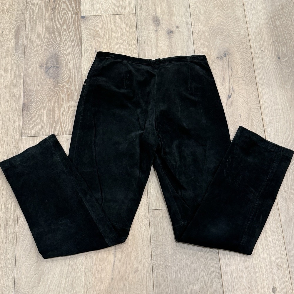 Vintage Itw Black Suede Leather Pants Straight Leg Pocket Detail Western Biker - Picture 7 of 10